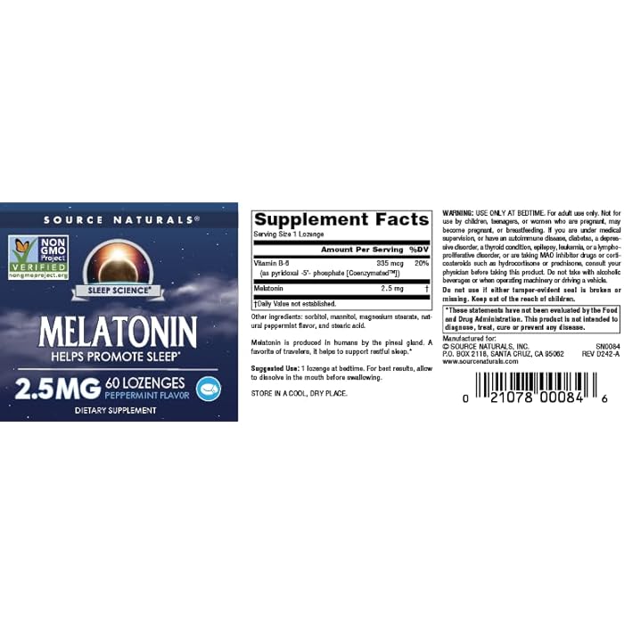 Source Naturals Melatonin, Helps Promote Sleep* 2.5 mg - 60 Peppermint Flavored Lozenges - Image 4