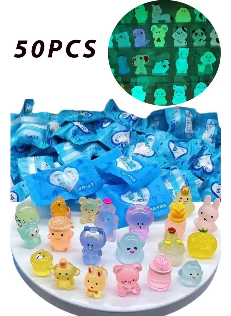 rocooart 50 Resin Mini Blind Bag Dolls, various Cute 3D Cartoon animal toys, Luminous, Glowing Small animal Surprise Blind Boxes - Image 1