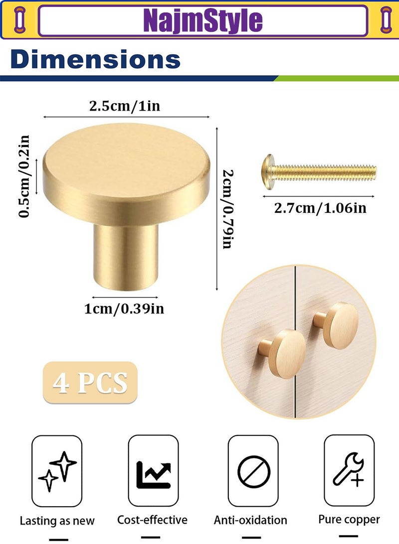 NajmStyle 4Pcs Round Cabinet Knobs - Gold Drawer Handles with Screws for Drawers, Wardrobe Cabinets - Image 3