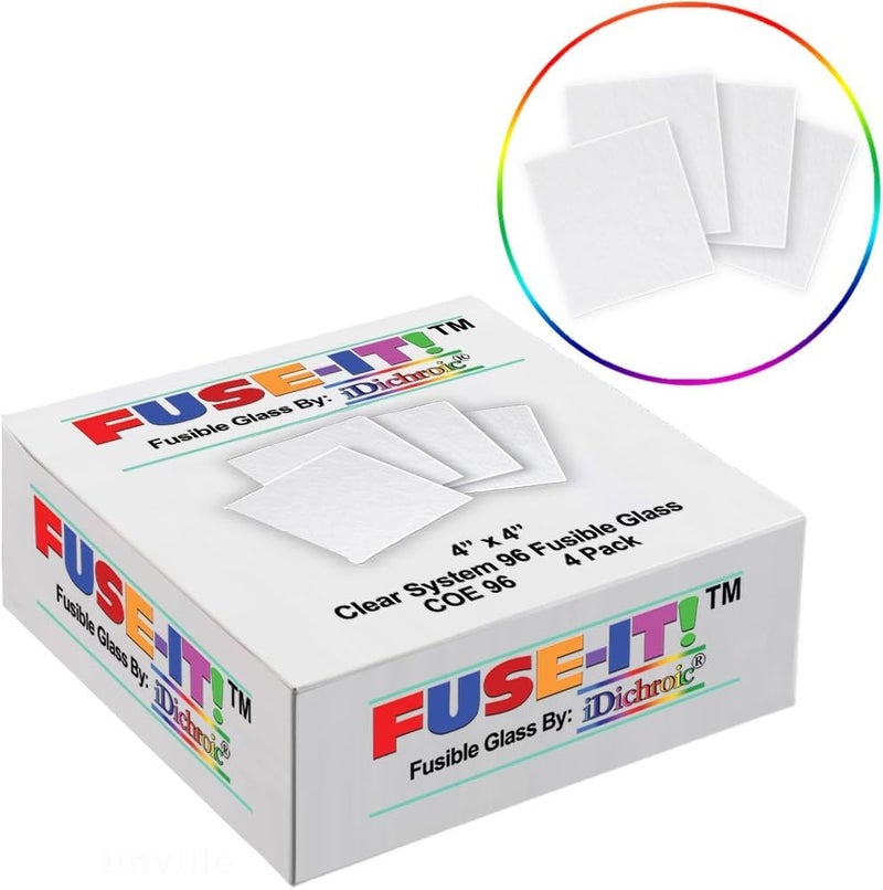 4 Inch Clear System 96 Fusible Glass Squares - 4 Pack, COE 96 - U-Fuse-It
