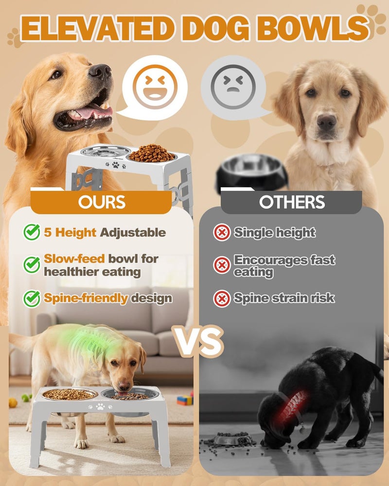 Jovrun Elevated Dog Bowls for Medium Large Size Dogs, Non-Slip Dog Feeder with 1*Stainless Steel Dishes & 1*Slow Feeder Bowl, 5 Heights Adjustable Raised Bowls to 3.15â€³-8.66â€³-9.84â€³-11.02â€³-12.2â€³ - Image 3