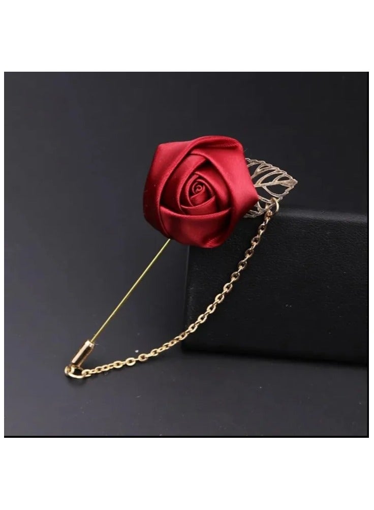 Men's Rose Flower Brooch with Chain – Elegant Lapel Pin for Suits and Coats, Unisex Rose Design Pin for Men  Women Formalwear - Image 3