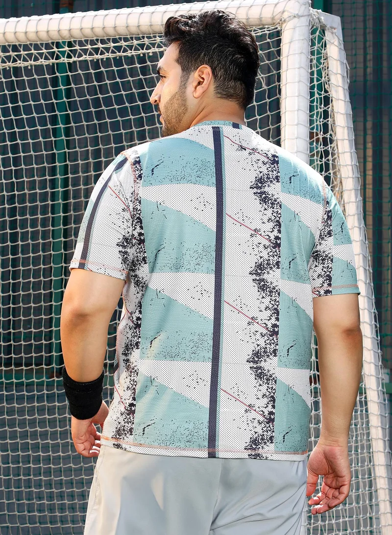 Instafab Plus  Men's Sage Green & Off-White Abstract-Geo Activewear T-Shirt for Men | Best Price UAE
