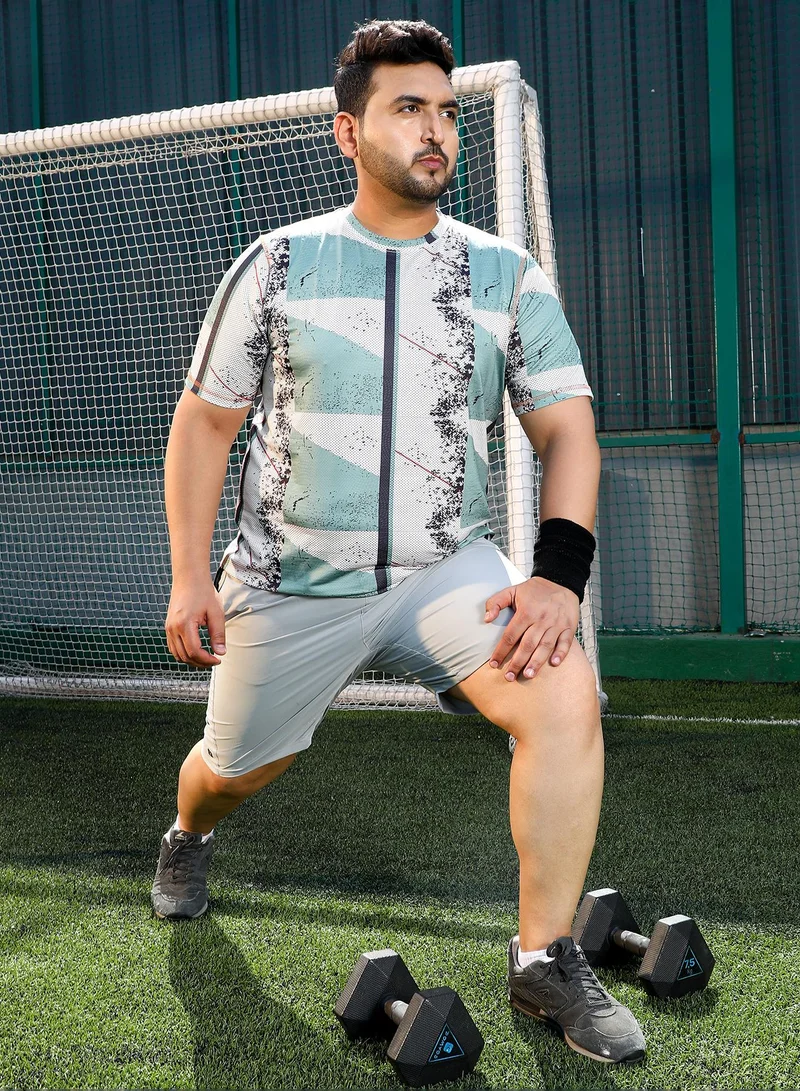 Instafab Plus  Men's Sage Green & Off-White Abstract-Geo Activewear T-Shirt for Men | Best Price UAE