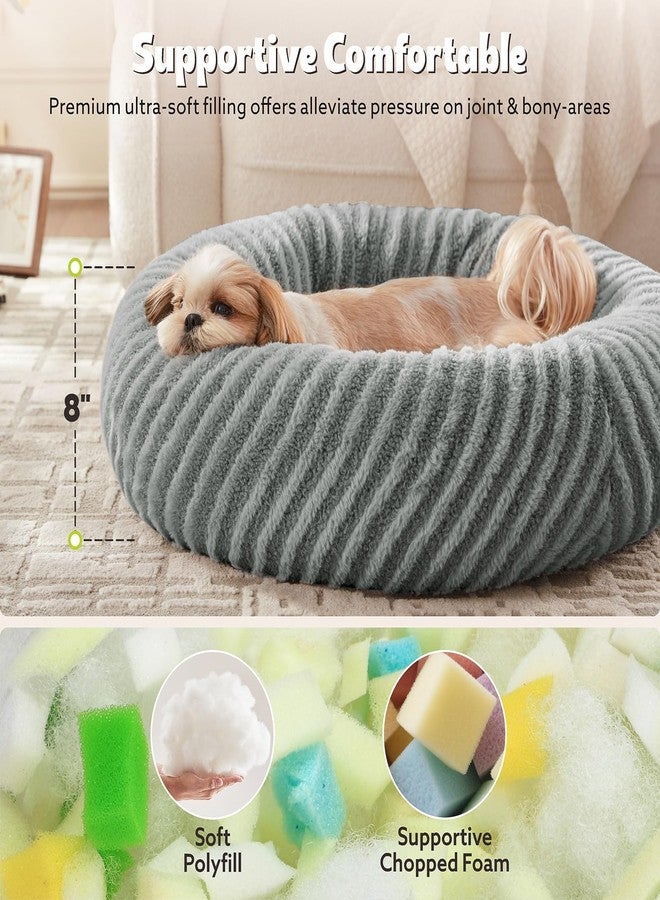 MIXJOY Dog Beds for Small Dogs, Washable Dog Bed with Removable Cover, Small Cat Bed for Indoor Cats, Calming Soft Dount Pet Beds with Anti Slip Bottom, Cute Puppy Beds, 23"x23"x8", Grey - Image 2