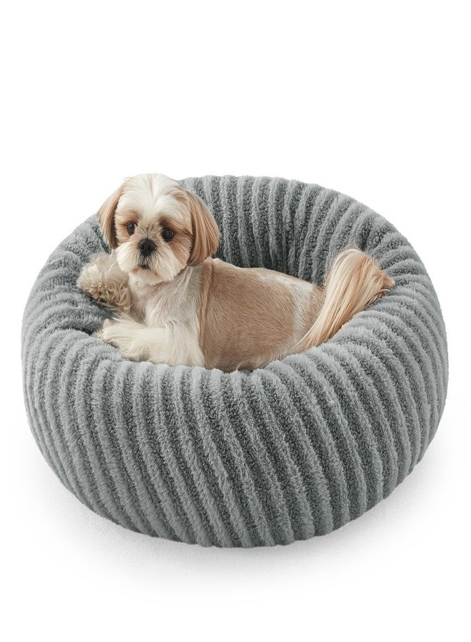 MIXJOY Dog Beds for Small Dogs, Washable Dog Bed with Removable Cover, Small Cat Bed for Indoor Cats, Calming Soft Dount Pet Beds with Anti Slip Bottom, Cute Puppy Beds, 23"x23"x8", Grey - Image 1