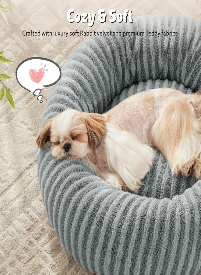 MIXJOY Dog Beds for Small Dogs, Washable Dog Bed with Removable Cover, Small Cat Bed for Indoor Cats, Calming Soft Dount Pet Beds with Anti Slip Bottom, Cute Puppy Beds, 23"x23"x8", Grey - Image 3