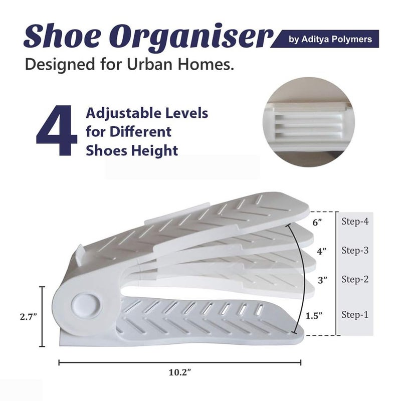 Aditya Polymers Plastic Pack Of 6 PcsAdjustable Shoe OrganizersOrganiserShoe ShelfRackSlotsHoldersSpace SaverDouble DeckLayerStorage Cum OrganizerBlackWhite Combo27 X 105 X75 cm - Image 5