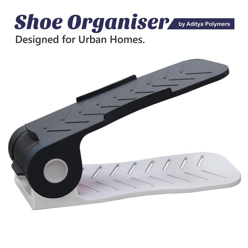 Aditya Polymers Plastic Pack Of 6 PcsAdjustable Shoe OrganizersOrganiserShoe ShelfRackSlotsHoldersSpace SaverDouble DeckLayerStorage Cum OrganizerBlackWhite Combo27 X 105 X75 cm - Image 3