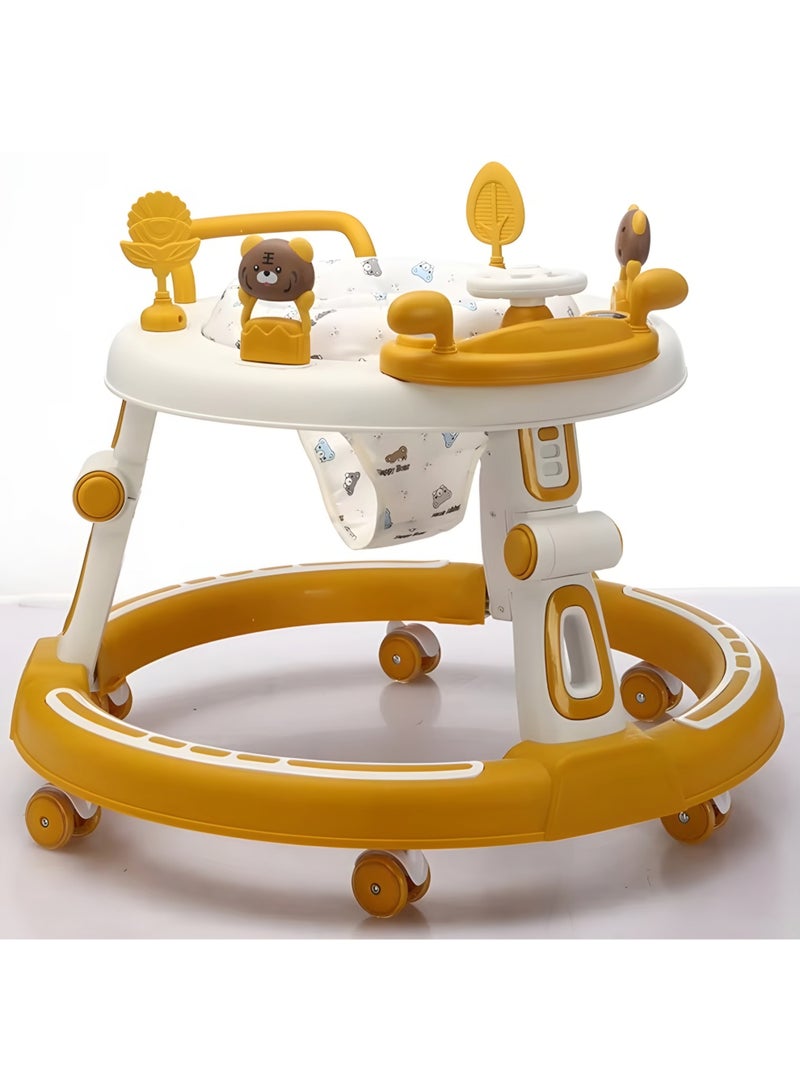 3-in-1 Baby Walker & Interactive Activity Center – Foldable Design with Anti-Slip Wheels and Music (Available in Yellow, Red, Green, and Grey) - Image 2