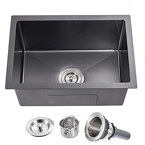 MENATT 24 Inch Undermount Single Bowl Kitchen Sink, SUS304 Stainless Steel Handmade Kitchen Sink Undermount Black, 24"x18"x9" - Image 2