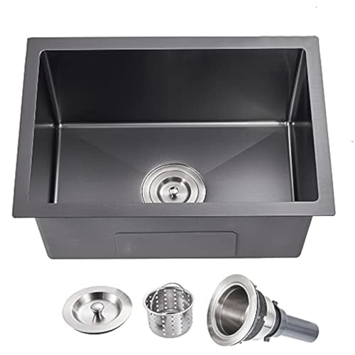 MENATT 24 Inch Undermount Single Bowl Kitchen Sink, SUS304 Stainless Steel Handmade Kitchen Sink Undermount Black, 24"x18"x9" - Image 1