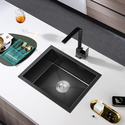 MENATT 24 Inch Undermount Single Bowl Kitchen Sink, SUS304 Stainless Steel Handmade Kitchen Sink Undermount Black, 24"x18"x9" - Image 3
