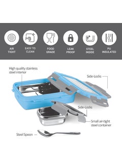 Milton Milton Steely Super Deluxe Insulated Inner Stainless Steel Small Tiffin Box, 400 ml, with Inner Stainless Steel Container, 120 ml and Spoon, Sky Blue | Kids Lunch Box | Easy to Carry | Easy to Clean  - Image 3