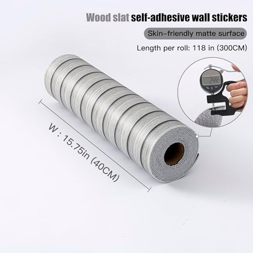 LVSHI Peel and Stick PVC Slat Wall Panels, Wood Grain Self-Adhesive Soundproof Moisture-Resistant Paneling, 3D Faux Wood Panels for Bedroom Bathroom Walls & Ceilings 118"x15.75"(Gray,13Sq.ft) - Image 4