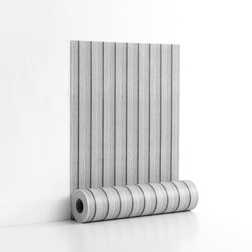 LVSHI Peel and Stick PVC Slat Wall Panels, Wood Grain Self-Adhesive Soundproof Moisture-Resistant Paneling, 3D Faux Wood Panels for Bedroom Bathroom Walls & Ceilings 118"x15.75"(Gray,13Sq.ft) - Image 1
