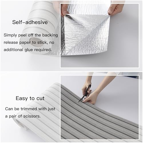 LVSHI Peel and Stick PVC Slat Wall Panels, Wood Grain Self-Adhesive Soundproof Moisture-Resistant Paneling, 3D Faux Wood Panels for Bedroom Bathroom Walls & Ceilings 118"x15.75"(Gray,13Sq.ft) - Image 5