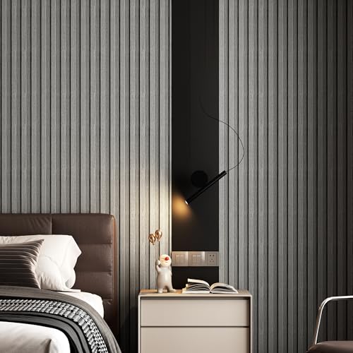 LVSHI Peel and Stick PVC Slat Wall Panels, Wood Grain Self-Adhesive Soundproof Moisture-Resistant Paneling, 3D Faux Wood Panels for Bedroom Bathroom Walls & Ceilings 118"x15.75"(Gray,13Sq.ft) - Image 2