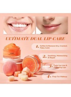 ANAI RUI Lip Balm Mask & Lip Scrub Set, Lip Care Kit, Overnight Lip Treatment With Lip Sleeping Mask & Sugar Lip Exfoliator Scrub, Lip Moisturizer For Dry, Chapped, Dark Lips, Reduce Fine Lines, Peach  - Image 2