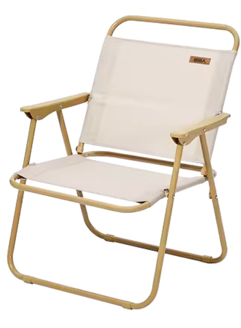 LINGWEI Outdoor Foldable Camping Chair with Armrest Lightweight Patio Lawn Quad Chair Beige 54x60x40cm - Image 1