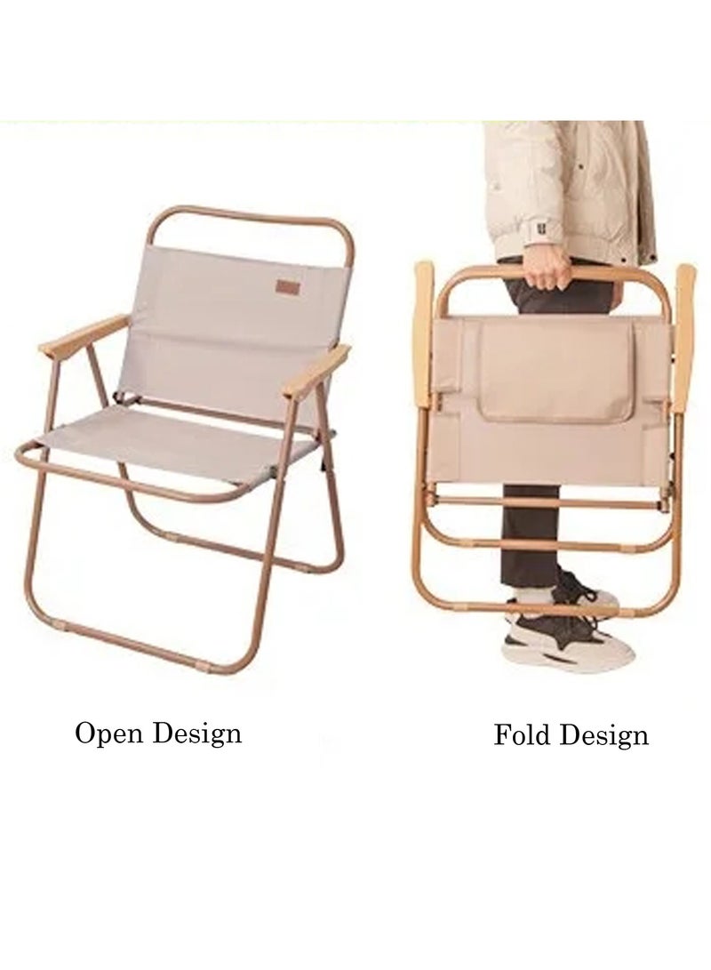 LINGWEI Outdoor Foldable Camping Chair with Armrest Lightweight Patio Lawn Quad Chair Beige 54x60x40cm - Image 2