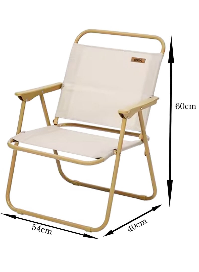 LINGWEI Outdoor Foldable Camping Chair with Armrest Lightweight Patio Lawn Quad Chair Beige 54x60x40cm - Image 3