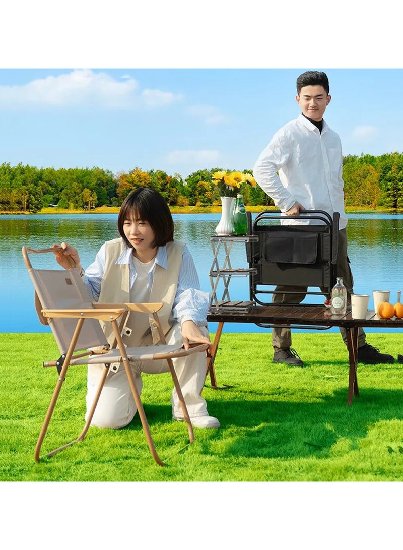 LINGWEI Outdoor Foldable Camping Chair with Armrest Lightweight Patio Lawn Quad Chair Beige 54x60x40cm - Image 5