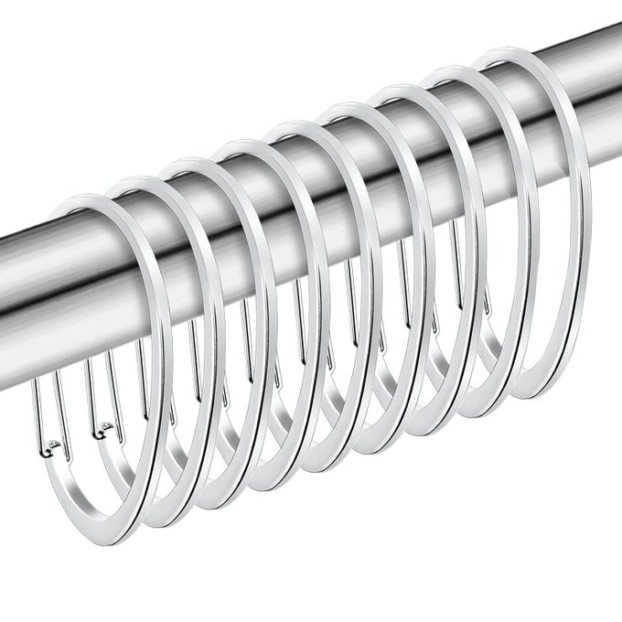 SILVER SHOWER CURTAIN RINGS RUSTPROOF SHOWER CURTAIN HOOKS FOR BATHROOM CHROME DECORATIVE SHOWER HOOKS RINGS FOR SHOWER CURTAIN ROD HANGERS SET OF 12