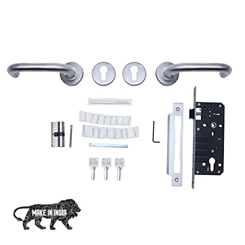 Crust Mg-1103 Premium Rose Mortise Door Lock Handle Set/Mortise Lock with Brass Lock Body and 60 mm Both Side Key Brass Cylinder Set with 3 Brass Computer Keys - Image 4