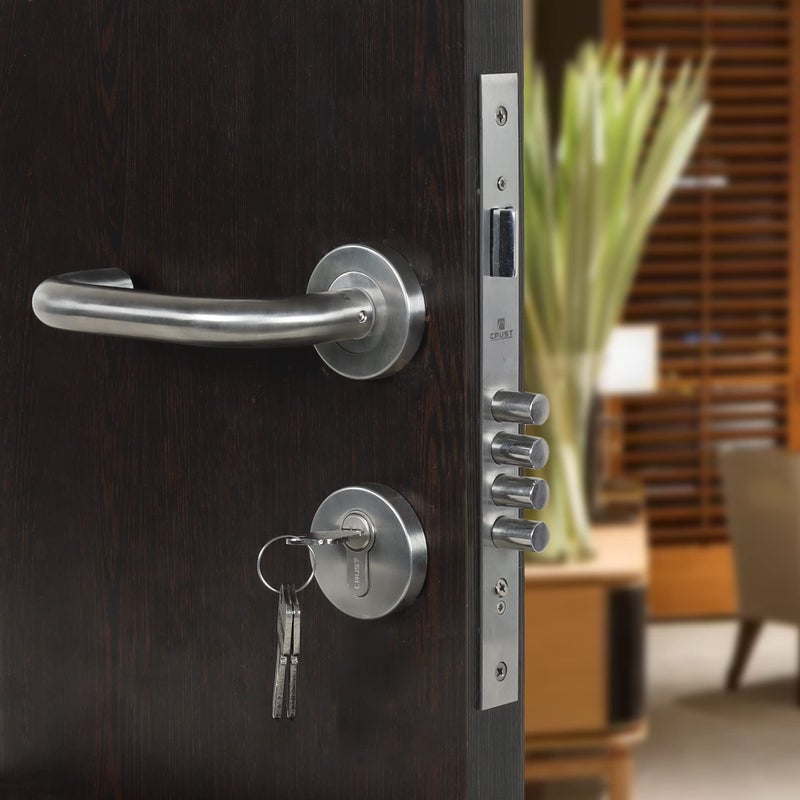 Crust Mg-1103 Premium Rose Mortise Door Lock Handle Set/Mortise Lock with Brass Lock Body and 60 mm Both Side Key Brass Cylinder Set with 3 Brass Computer Keys - Image 5
