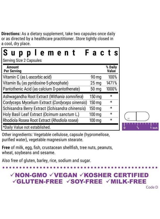 Bluebonnet Nutrition Adrenal Support, Energy & Mood*, Non-GMO, Vegan, Kosher Certified, Gluten-Free, Soy-Free, Dairy-Free, 60 Vegetable Capsules, 30 Servings - Image 2