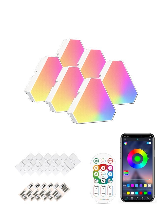 Triangle LED Light Panels, Triangle Lights with 6 Connection Ports, Real RGBIC Gaming Lights for Gaming Setup, Smart Wall Lights for Bedroom App Control Music Sync for Gaming Room Streaming, 6 Pack