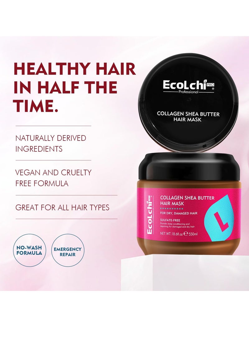 Ecolchi Collagen Hair Mask and Shampoo Set Natural Ingredient Collagen Deep Conditioning Hair Treatment Shampoo Set For Dry and Damaged All Hair Types 550+750ml - Image 4