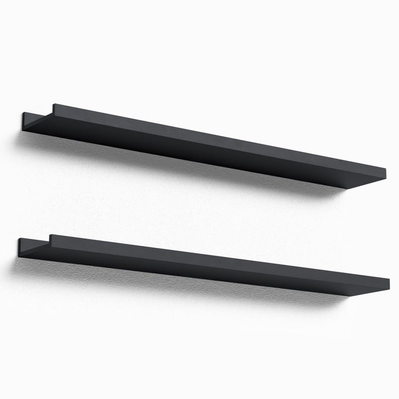 Boswillon 354 Inches Long Floating Shelves Wall Mounted 2 Set Modern Black Wall Shelf for Bedroom Nursery Book Shelf with Lip Picture Ledge Shelf for Decor Living Room Bathroom Kitchen Black