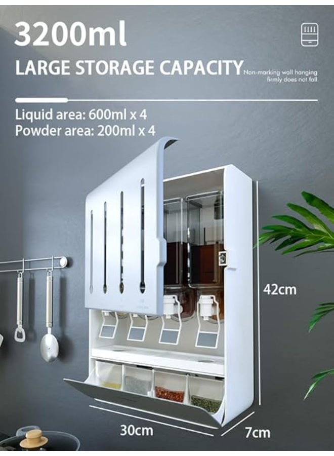 DUNISO Wall Mounted Spice Rack Organizer，Kitchen Rack Oil Dispenser and Spice Organizer，Kitchen Spice Storage Dispenser with 4 Liquid Bottles and 4 Spice Holder，Space Saving，Waterproof and Moisture-proof，for Spice, Oil, Vinegar and other Liquid - Image 2
