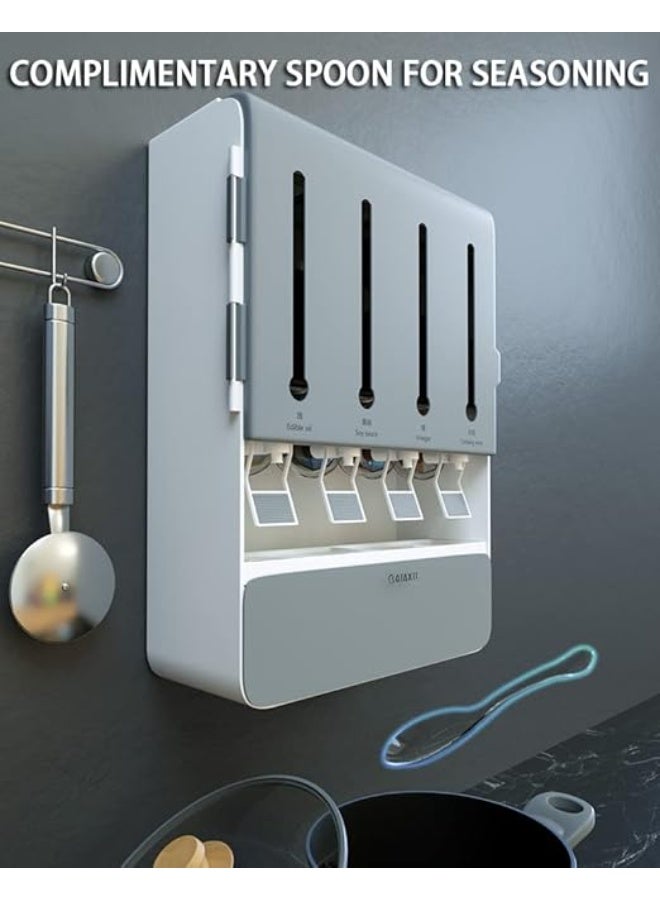 DUNISO Wall Mounted Spice Rack Organizer，Kitchen Rack Oil Dispenser and Spice Organizer，Kitchen Spice Storage Dispenser with 4 Liquid Bottles and 4 Spice Holder，Space Saving，Waterproof and Moisture-proof，for Spice, Oil, Vinegar and other Liquid - Image 5