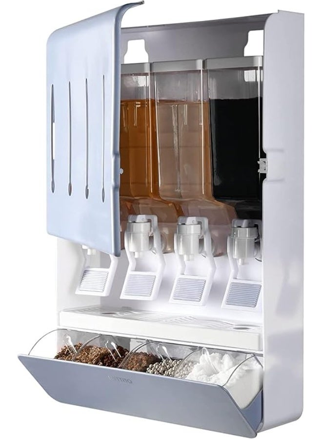 DUNISO Wall Mounted Spice Rack Organizer，Kitchen Rack Oil Dispenser and Spice Organizer，Kitchen Spice Storage Dispenser with 4 Liquid Bottles and 4 Spice Holder，Space Saving，Waterproof and Moisture-proof，for Spice, Oil, Vinegar and other Liquid - Image 1