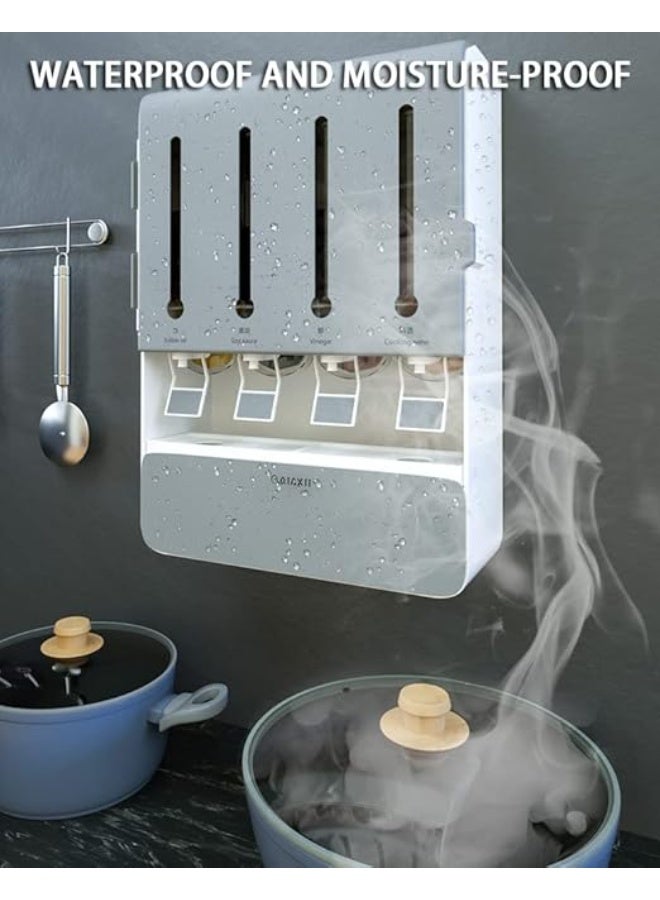 DUNISO Wall Mounted Spice Rack Organizer，Kitchen Rack Oil Dispenser and Spice Organizer，Kitchen Spice Storage Dispenser with 4 Liquid Bottles and 4 Spice Holder，Space Saving，Waterproof and Moisture-proof，for Spice, Oil, Vinegar and other Liquid - Image 4