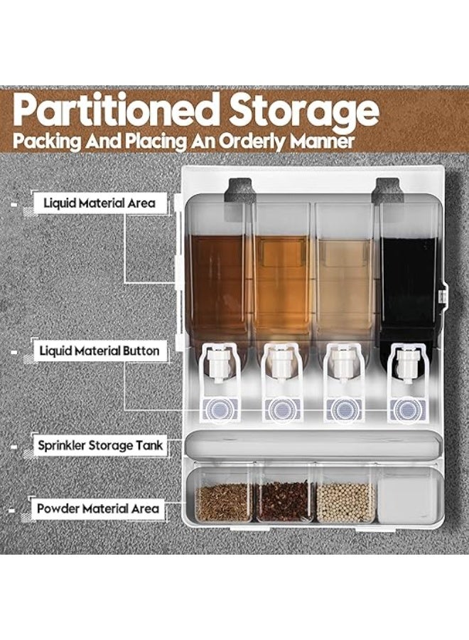 DUNISO Wall Mounted Spice Rack Organizer，Kitchen Rack Oil Dispenser and Spice Organizer，Kitchen Spice Storage Dispenser with 4 Liquid Bottles and 4 Spice Holder，Space Saving，Waterproof and Moisture-proof，for Spice, Oil, Vinegar and other Liquid - Image 3