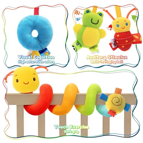 FPVERA Spiral Car Seat Toys Baby Sensory Soft Plush Hanging Toys for 012 Months Stroller Crib Accessories Essentials for Expecting Moms Baby Shower Registry Gift - Image 5