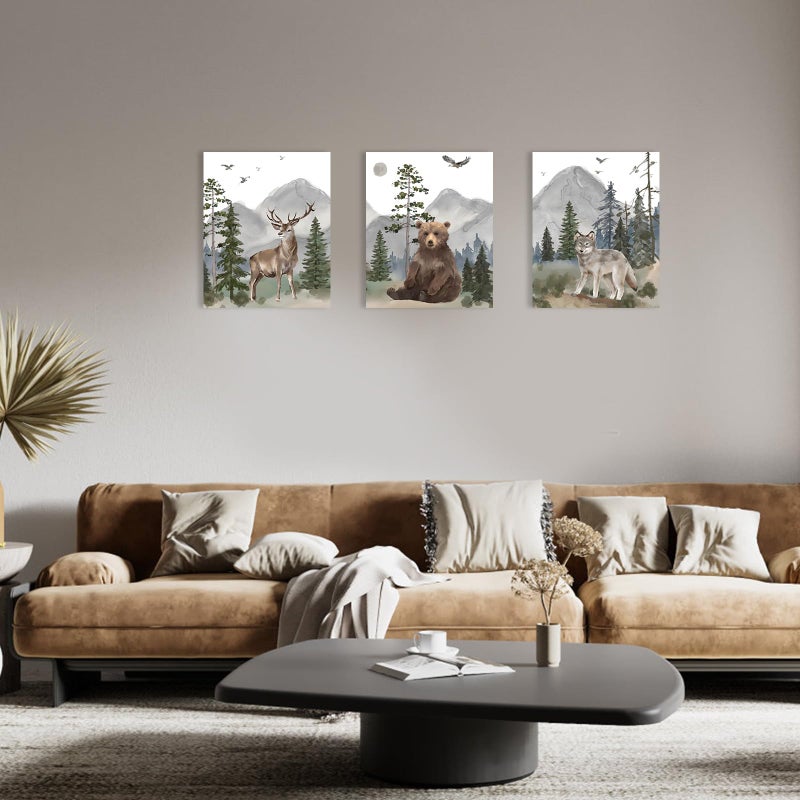 1 KINGO Woodland Nursery Wall Art Decor: Forest Themed Animal Wall Art Prints Canvas Posters Nursery Decor for Boys Girls Room,Wildlife Deer Bear Wolf Pictures for Bedroom Wall Decor,12x15 Inch,Set of 3 - Image 5