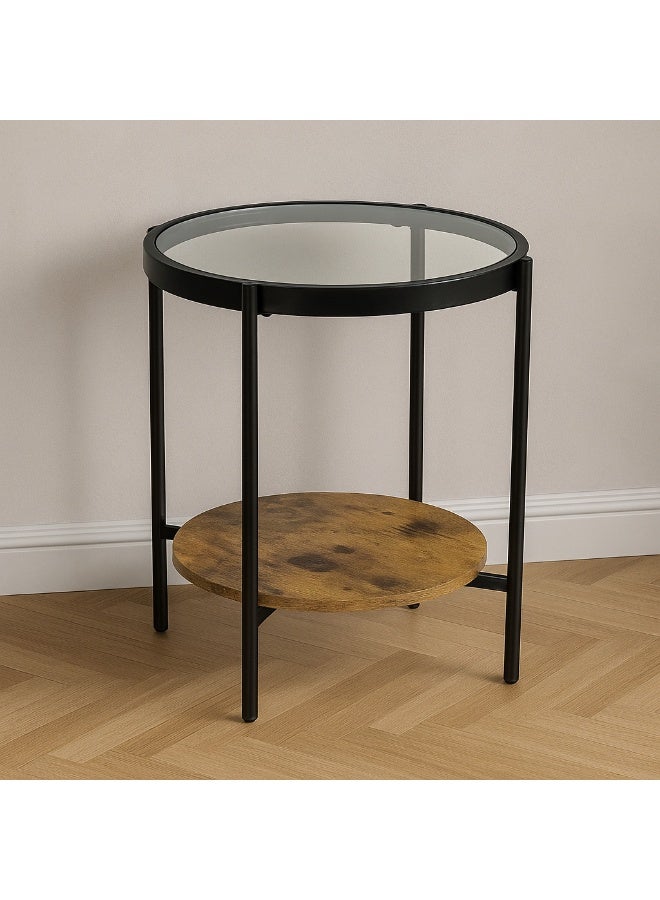 Baity Round Ramadan serving table, wooden with glass top - brown - Image 3