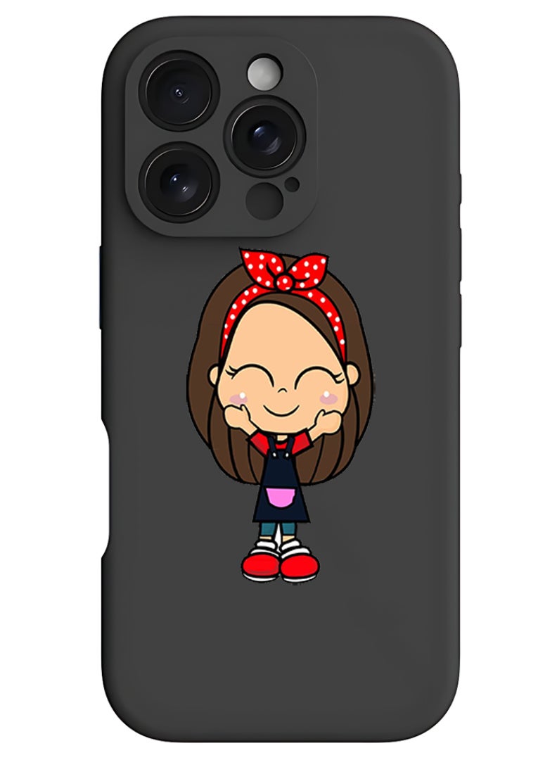 Theodor iPhone 16 Pro Max Black Protective Slim Fit Case Liquid Silicone Cover with Full Body Protection Anti-Scratch Shockproof Case For iPhone - Girl - Image 1