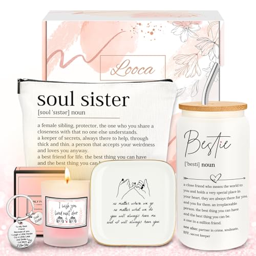 Looca Best Friend Birthday Gifts for Women Friendship Gifts for Women Bestfriend Birthday Gift for Best Friend Woman Bestfriend Gift Ideas with Cup Bag Candle Keychain for Soul Sister Bestie BFF - Image 1