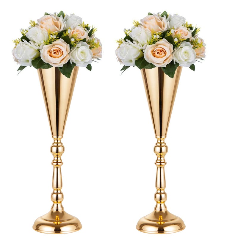 2 Pcs Tabletop Decoration Centerpiece 167in Metal Wedding Flowers Gold Vase Christmas Anniversary Birthday Party Home Decoration Flower Arrangement