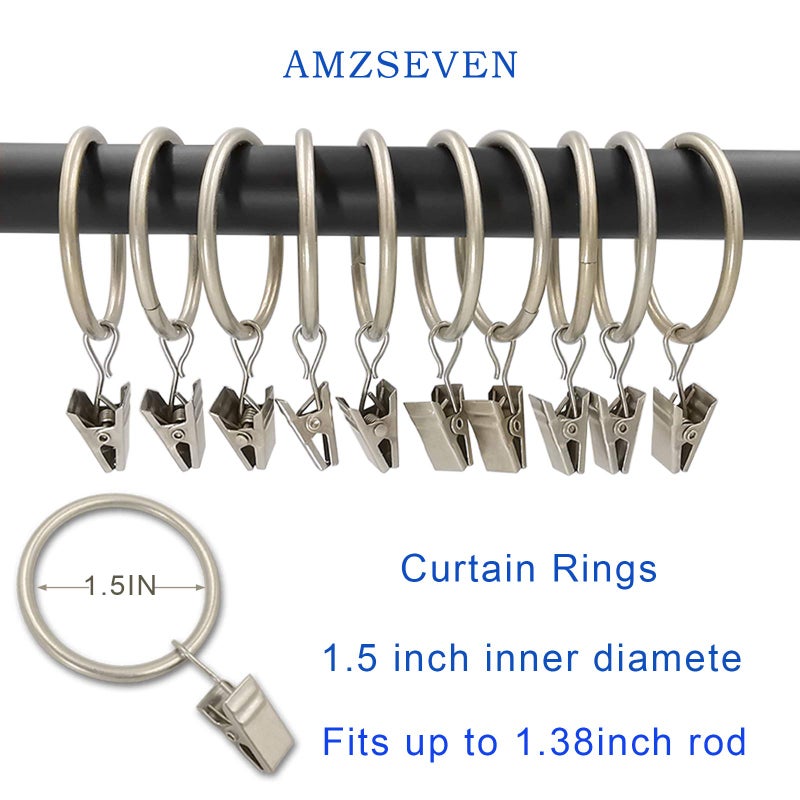 Amzseven 100 Pack Metal Curtain Rings With Clips Drapery Clips Hooks Decorative Curtain Rod Clips Hangers 1.5 Inch Interior Diameter Eyelets Matte Silver - Image 4