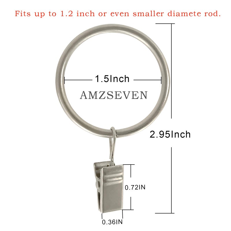 Amzseven 100 Pack Metal Curtain Rings With Clips Drapery Clips Hooks Decorative Curtain Rod Clips Hangers 1.5 Inch Interior Diameter Eyelets Matte Silver - Image 2