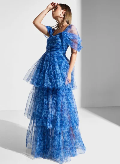 Lace and Beads Tiered Tulle Dress
