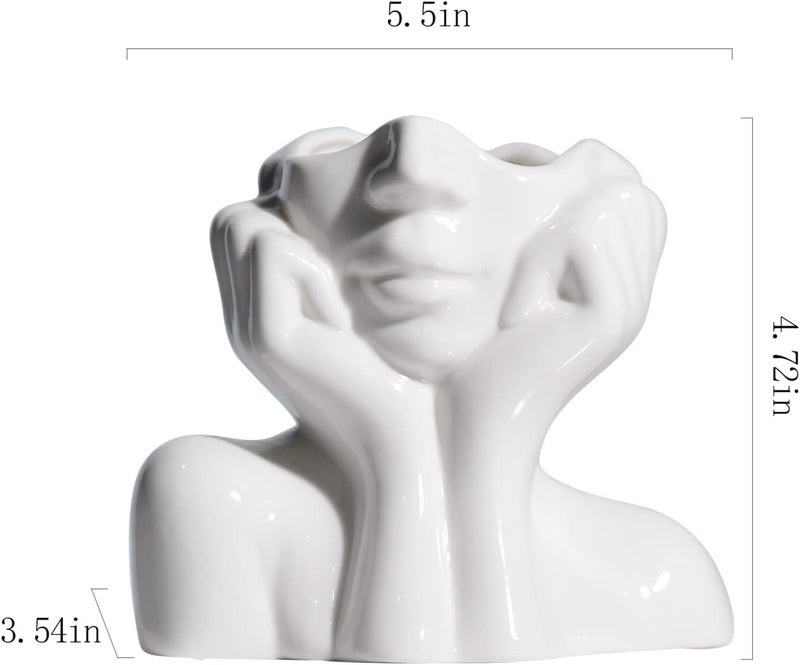 BrownLove Ceramic Face Vase White Flower Vase for Decor Female Form Face Vase Art Vase Modern Decorative Vase Centerpiece for Table Shelf Living Room Office Bedroom Small - Image 4