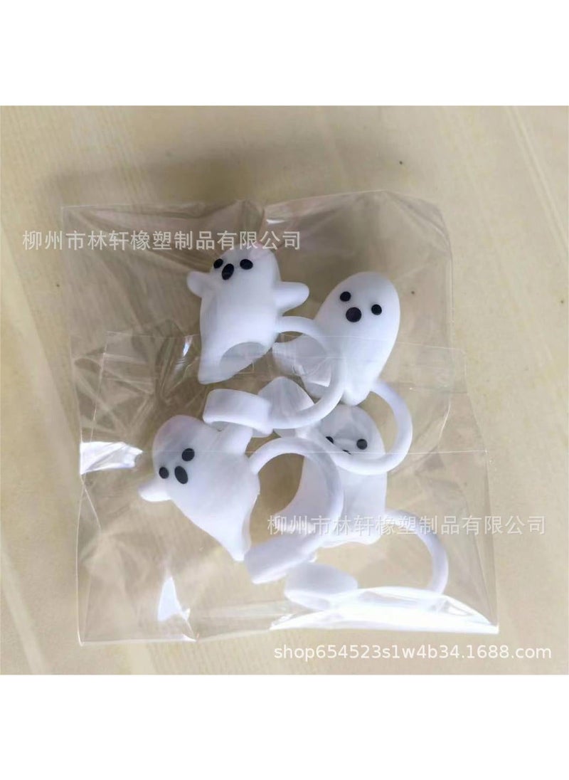 Loquat Cross-border  explosion straw cap 10mm silicone straw sleeve White 4 Pack Ghost